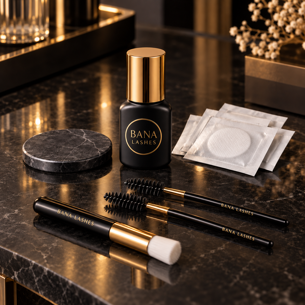 Bana Lashes branded adhesive and aftercare essentials