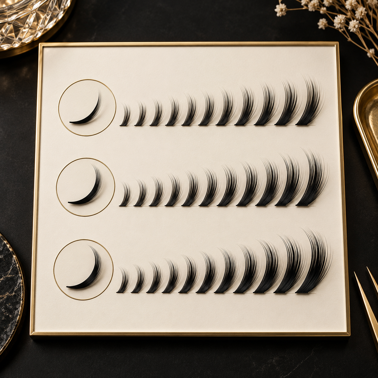Silk lash curl and length samples